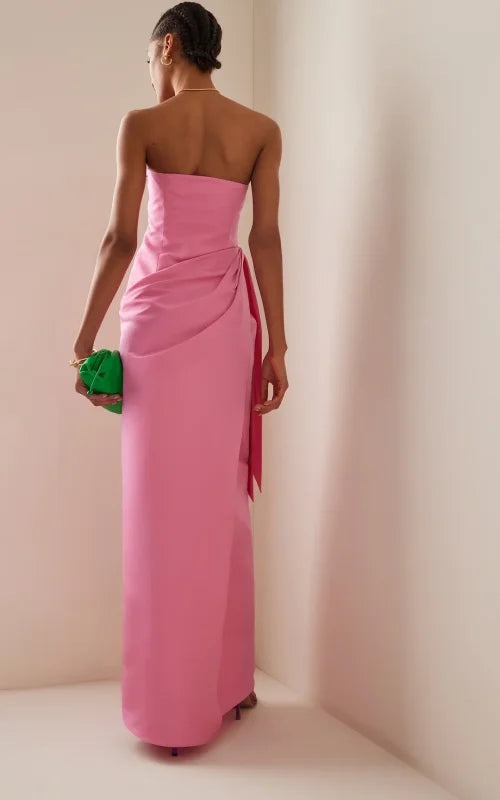 Elegant Long Pink Strapless Prom Dress