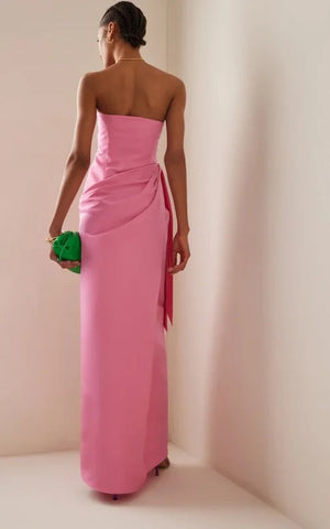 Elegant Long Pink Strapless Prom Dress