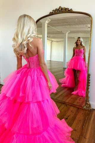 Elegant Rose Prom Dress With  Tulle Train and Sleeveless Gown