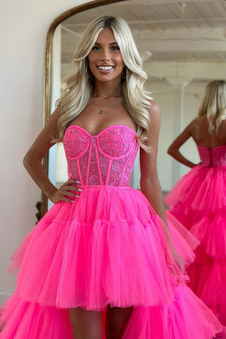 Elegant Rose Prom Dress With  Tulle Train and Sleeveless Gown