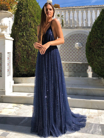 Backless V Neck Long Prom, Formal Evening Dresses
