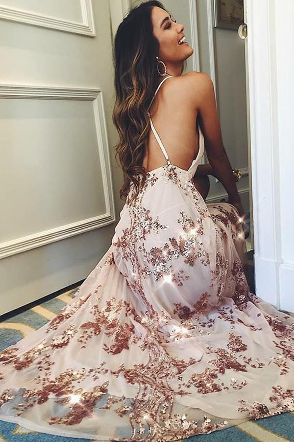 Elegant V Neck Long Prom Dress with Side Slit Evening Dress