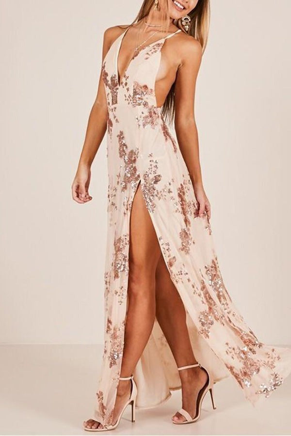 Elegant V Neck Long Prom Dress with Side Slit Evening Dress