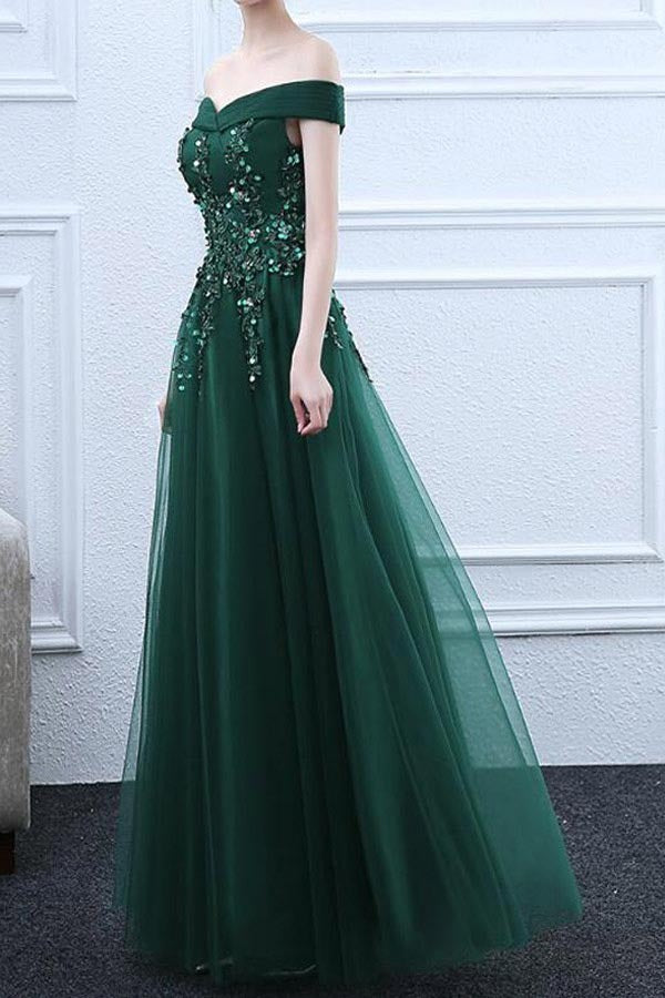 Off The Shoulder Tulle Prom Dresses With Appliques