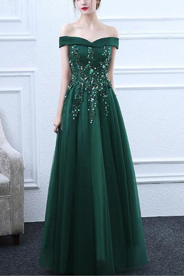 Off The Shoulder Tulle Prom Dresses With Appliques