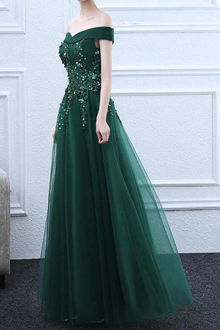 Off The Shoulder Tulle Prom Dresses With Appliques