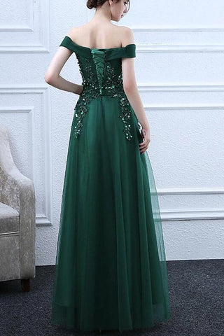 Off The Shoulder Tulle Prom Dresses With Appliques