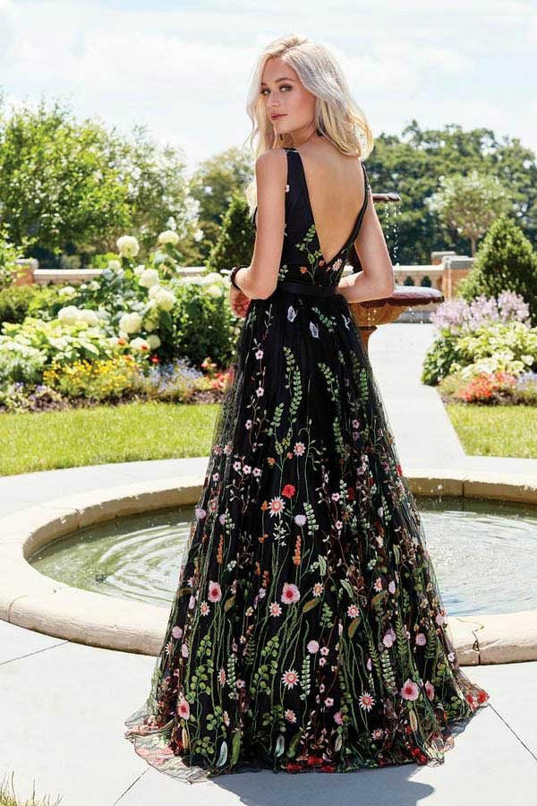 Exquisite Satin A Line Prom Dress Floral Evening Dress
