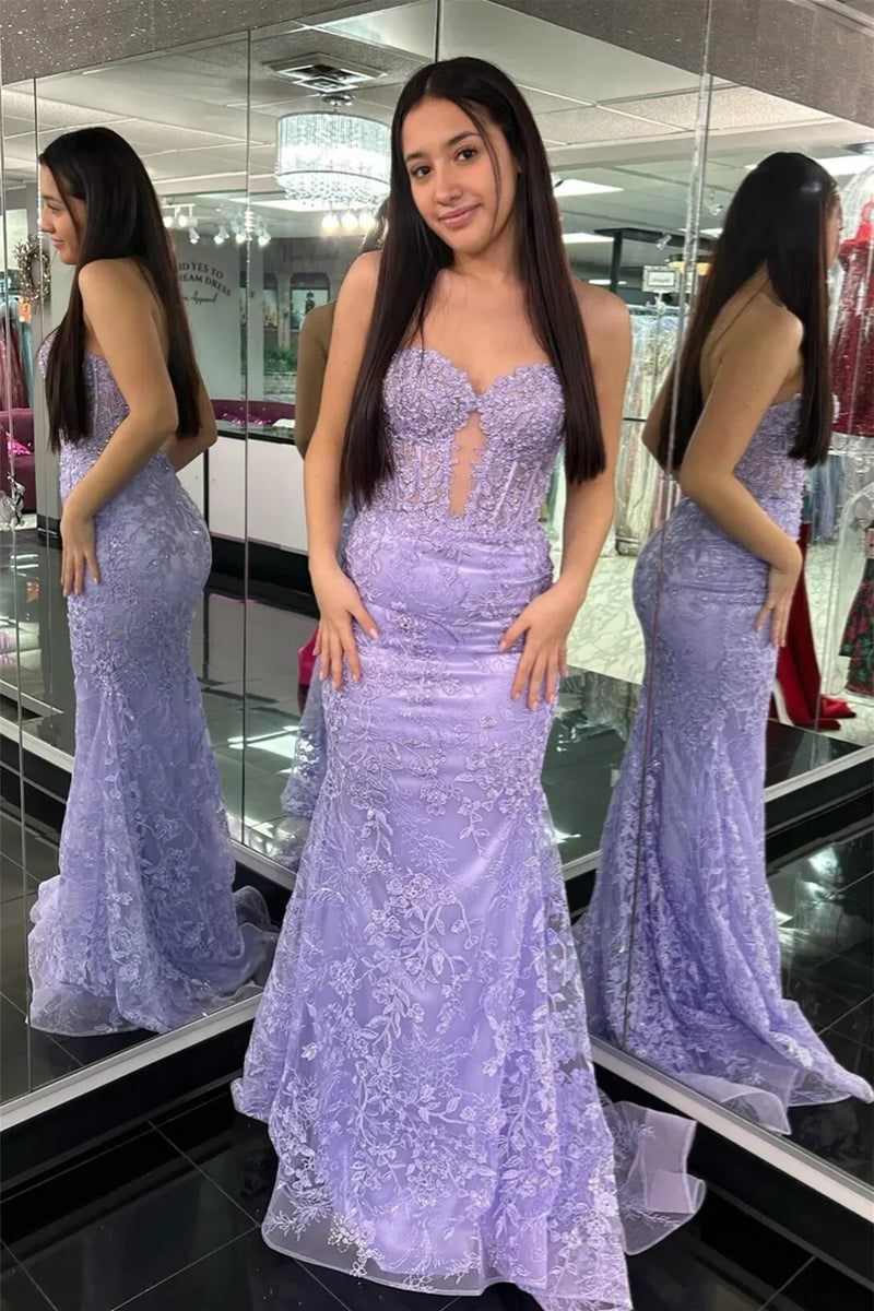 Lace Sweetheart  Appliques Mermaid Long Prom Dresses