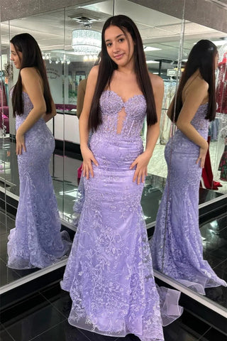 Lace Sweetheart  Appliques Mermaid Long Prom Dresses