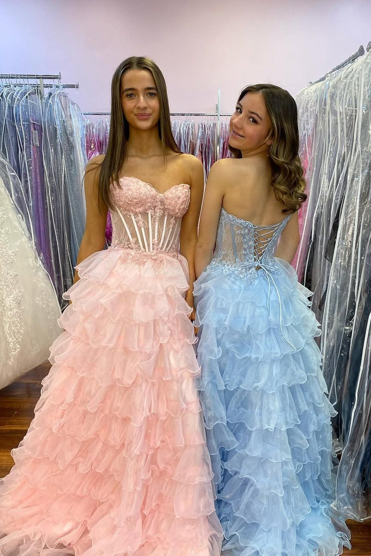 Cute Blush Pink A Line Sweetheart Tulle Long Prom Dress