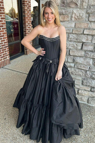 Cute Ball Gown Satin Scoop Neck Long Prom Dresses with Beading
