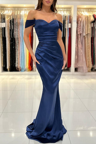 Long Sweetheart Off-the-Shoulder Pleated Prom Formal Dress