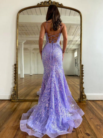 A-Line Lavender 3D Floral Lace  with Cape Sleeves Prom Dress