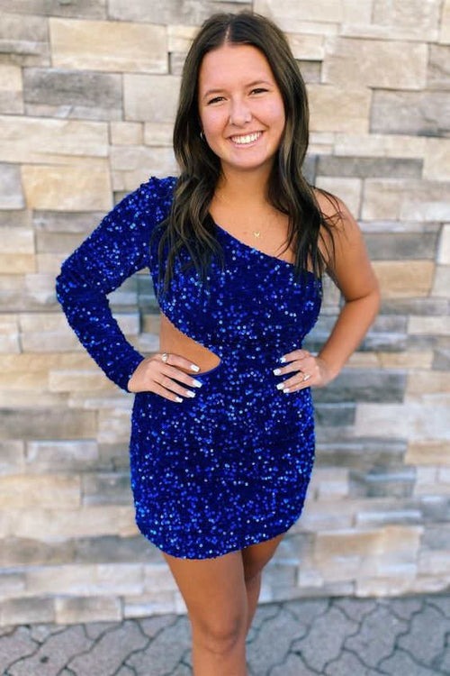 One Shoulder Sheath Sequin  Homecoming Dress