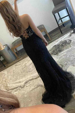 Mermaid  Lace Strapless Corset  Prom Dress with Slit
