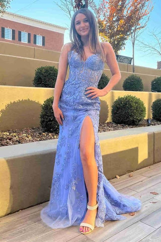 Mermaid  Lace Strapless Corset  Prom Dress with Slit