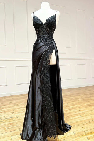 Black Sheath  Long Appliques Prom Dress