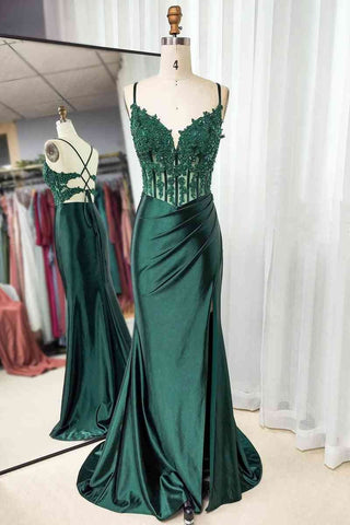 Mermaid Straps Ruched Prom Dress with Slit