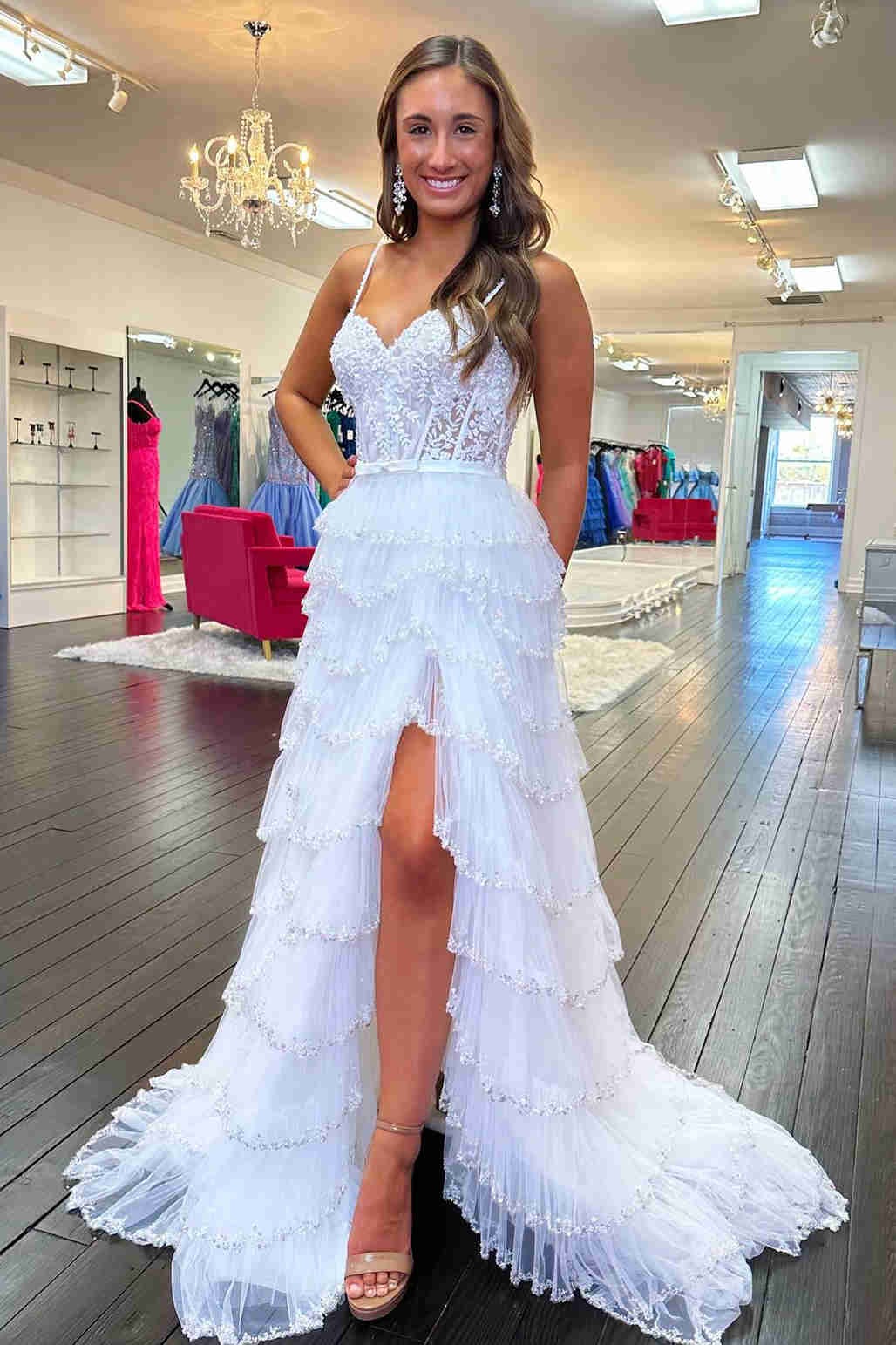 Layered Tulle Spaghetti Straps Prom Dress