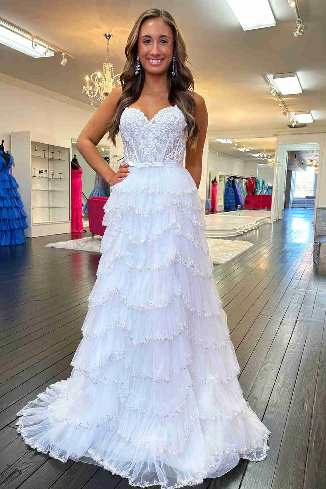 Layered Tulle Spaghetti Straps Prom Dress