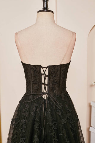 Black Sweetheart Corset Lace-Up Long Prom Dress with Appliques