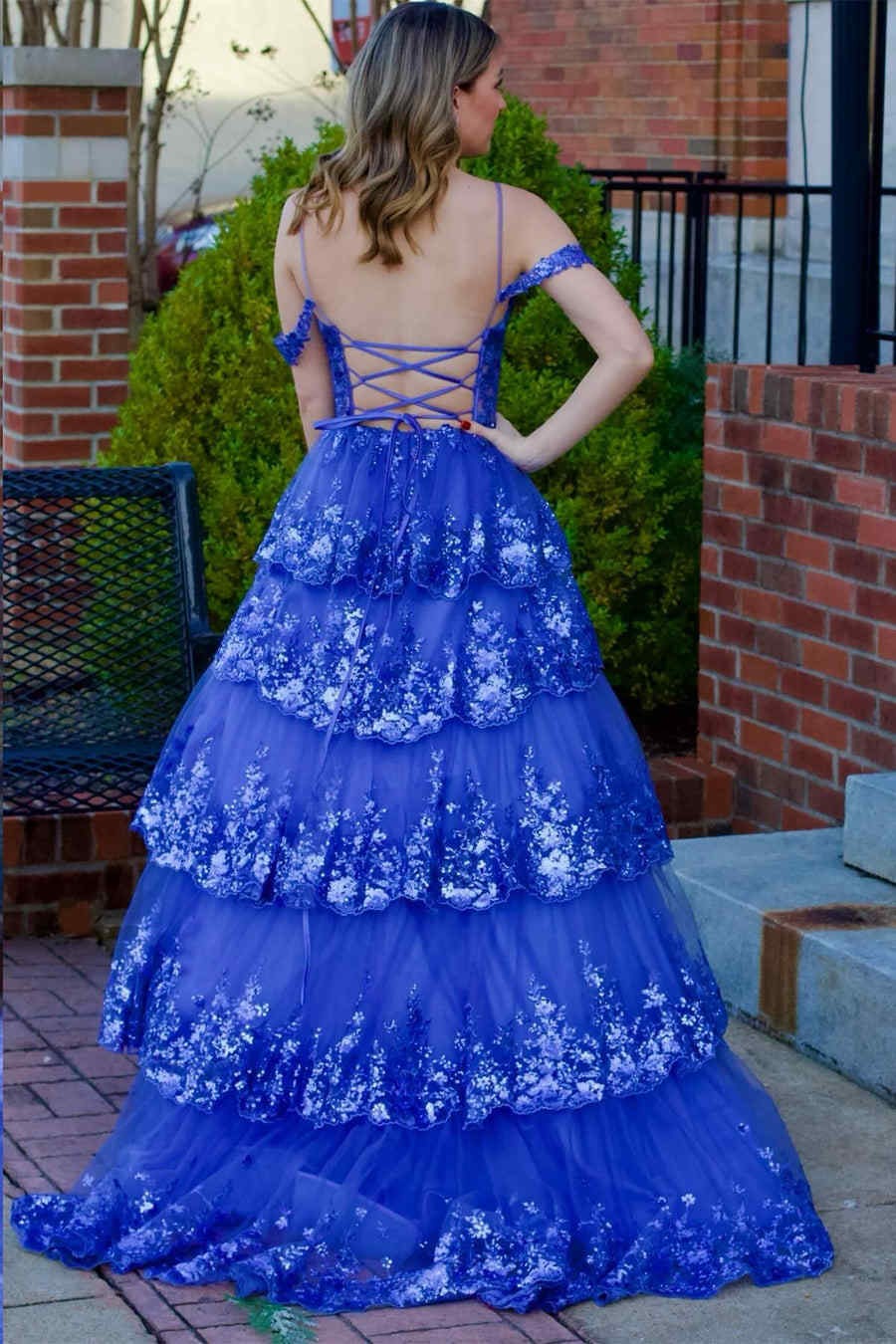 A-Line Sequin Ruffle Tiered Prom Dress