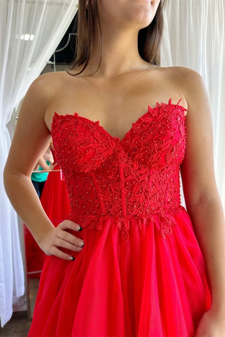 A-Line Sweetheart Corset Ruffle Prom Dress
