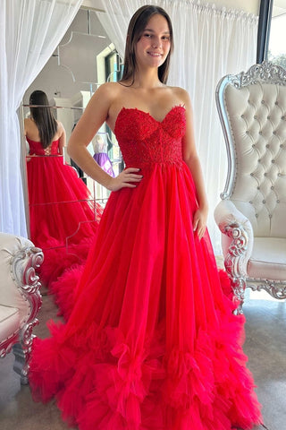 A-Line Sweetheart Corset Ruffle Prom Dress