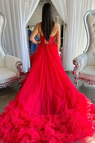 A-Line Sweetheart Corset Ruffle Prom Dress