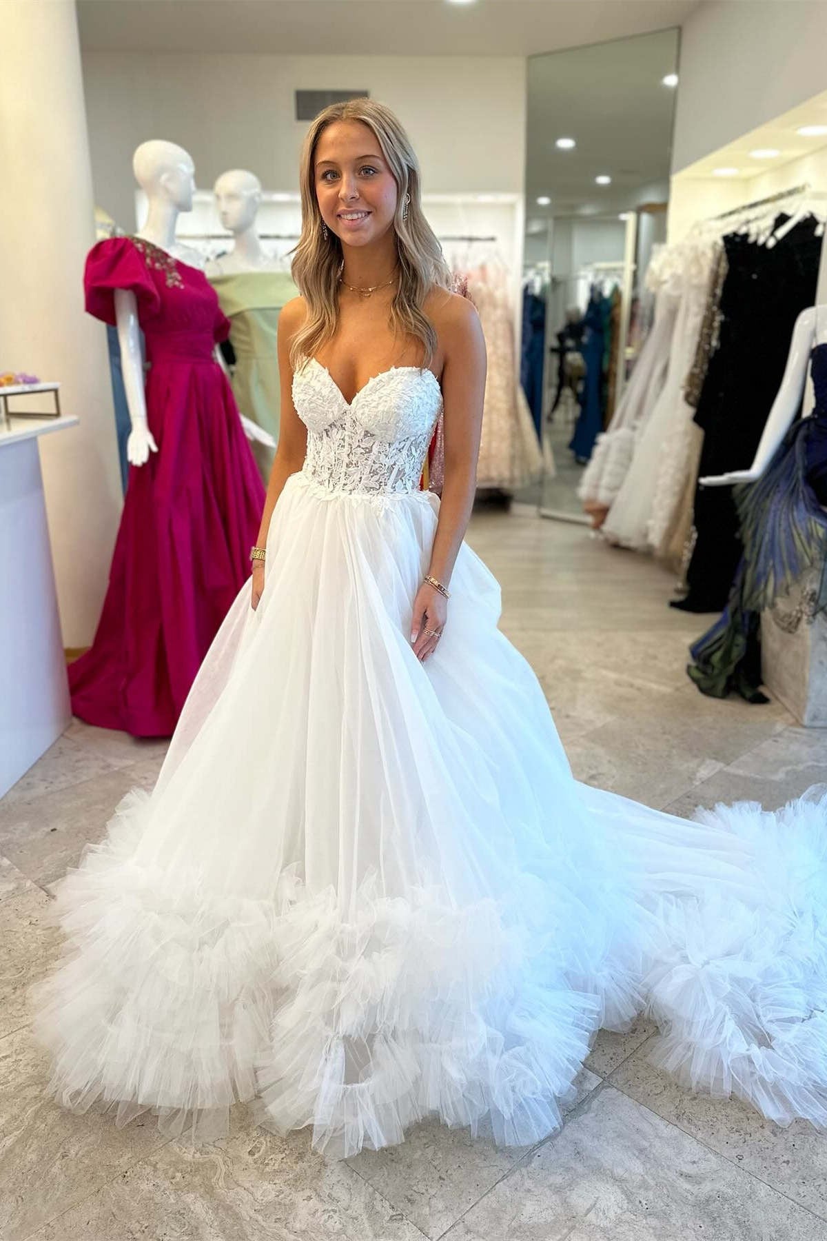 A-Line Sweetheart Corset Ruffle Prom Dress