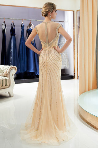 Glamorous Off-the-Shoulder Mermaid Gold Prom Dresse
