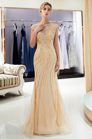 Glamorous Off-the-Shoulder Mermaid Gold Prom Dresse