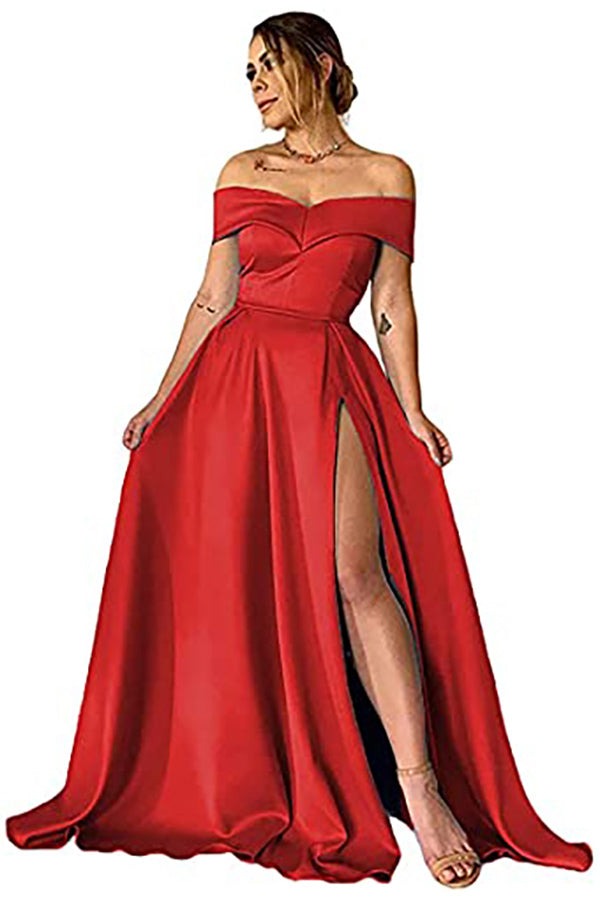Off-the-Shoulder Prom Gown with Elegant Split Hem