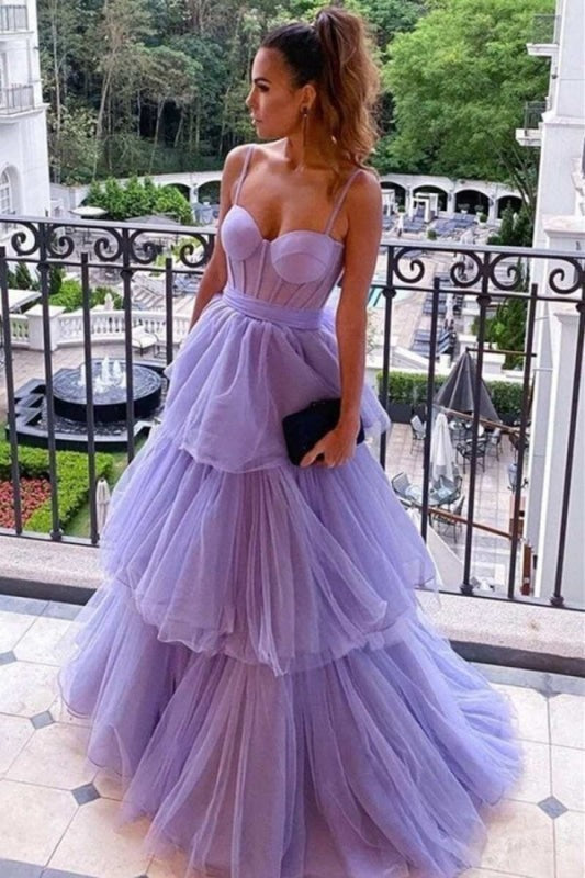 Glamorous Sleeveless Tulle Spaghetti Strap Prom Dress,  Ball Gown