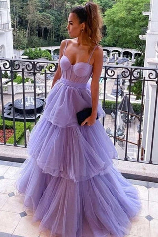 Glamorous Sleeveless Tulle Spaghetti Strap Prom Dress,  Ball Gown