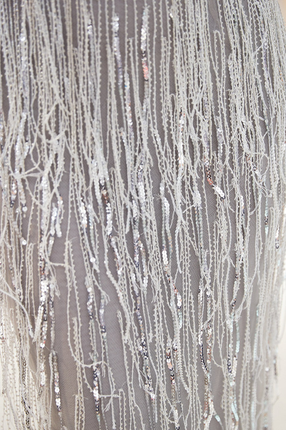 Mermaid V-Neck Sleeveless Long Sequins Prom Dresses ,Evening Gown With Tassels