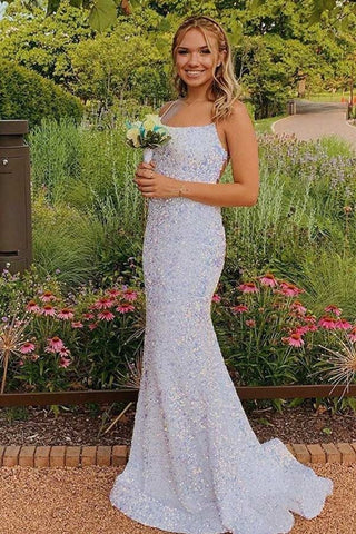 Glittering Mermaid Spaghetti Straps Sequins Long Prom Dress