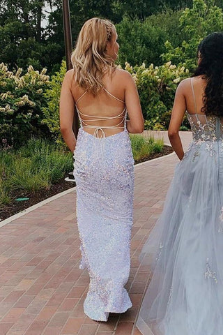 Glittering Mermaid Spaghetti Straps Sequins Long Prom Dress