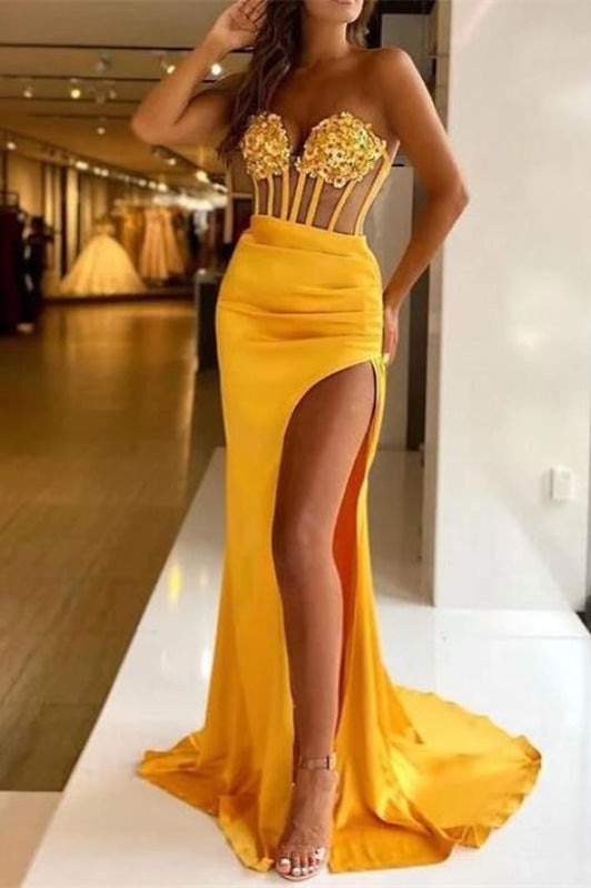 Mermaid Glorious Sleeveless Sequined  Prom Dress with Split