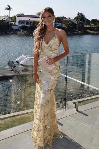 Mermaid Lace-Up  Long  Prom Dress with Sequins