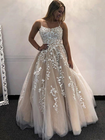 Gorgeous Backless Lace Long Prom with Appliques, Formal Evening Dresses