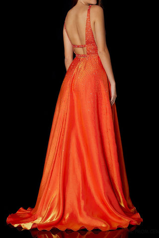 Gorgeous Sleeveless Deep V-neck Split Front Prom Dress With Sequins