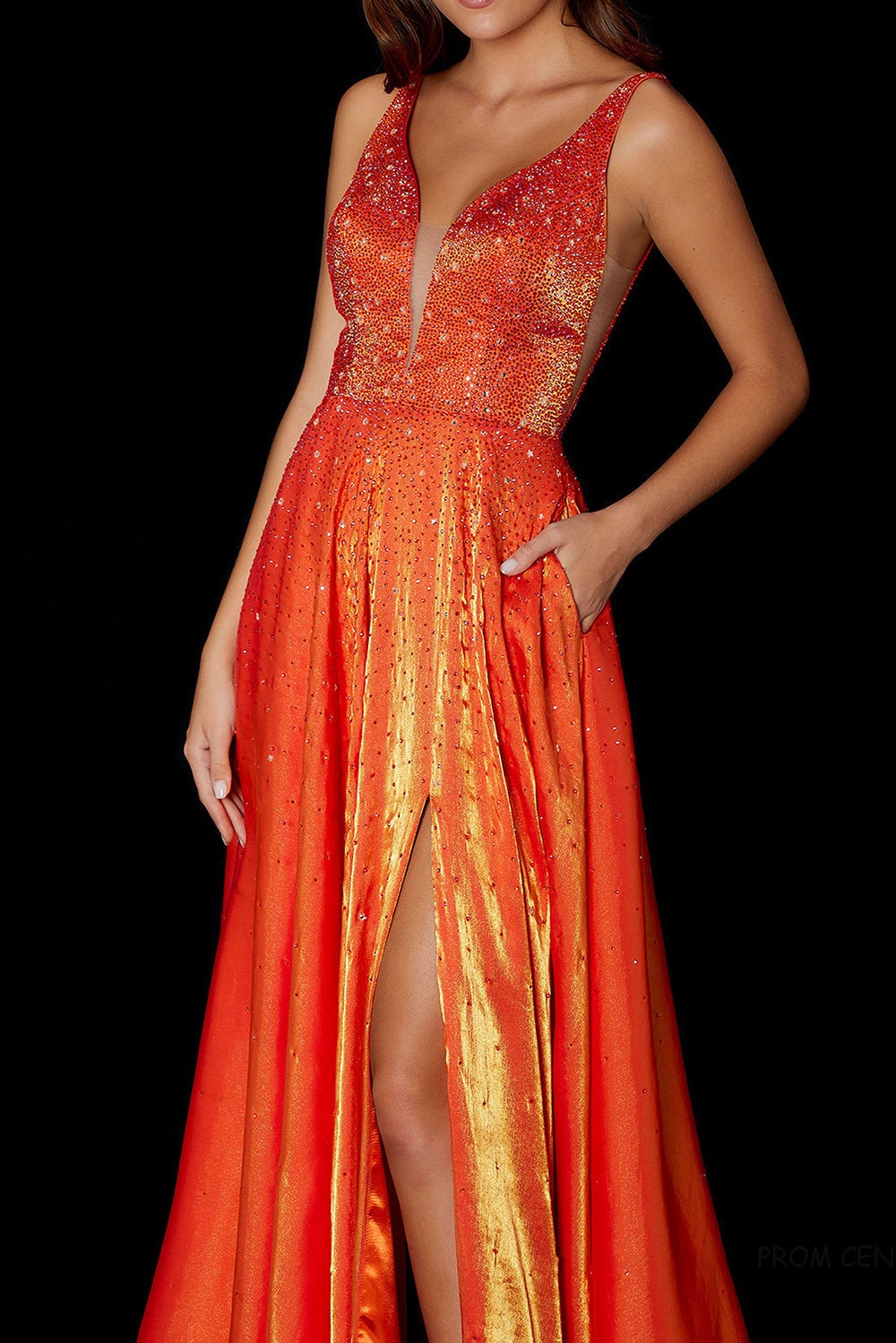 Gorgeous Sleeveless Deep V-neck Split Front Prom Dress With Sequins