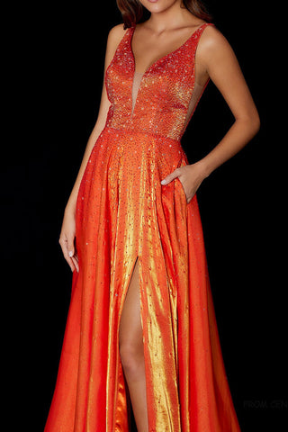 Gorgeous Sleeveless Deep V-neck Split Front Prom Dress With Sequins