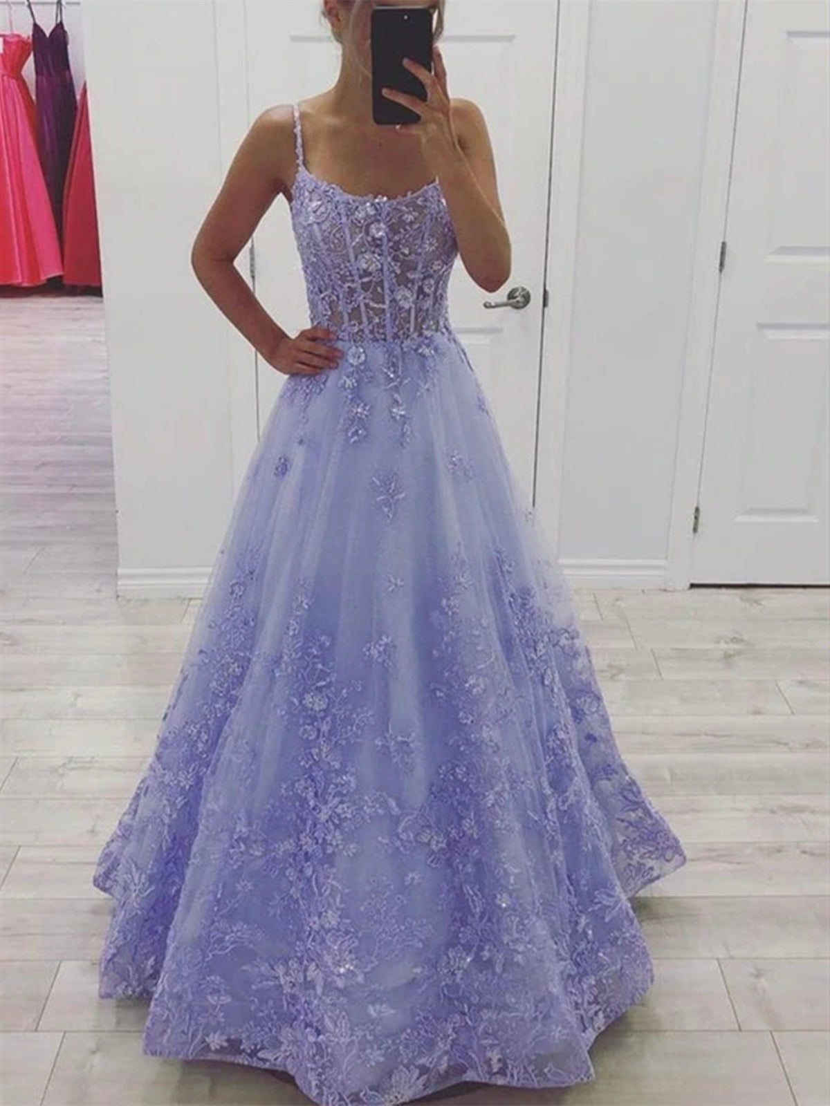 Gorgeous Long Lace Floral  Prom Dresses, Formal Evening Dresses with 3D Flowers