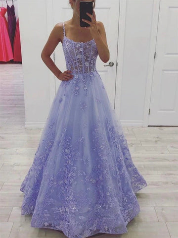 Gorgeous Long Lace Floral  Prom Dresses, Formal Evening Dresses with 3D Flowers
