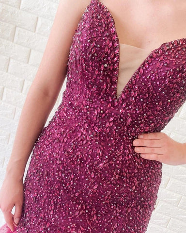 Mermaid V Neck Backless Beaded  Prom, Formal, Evening Dress