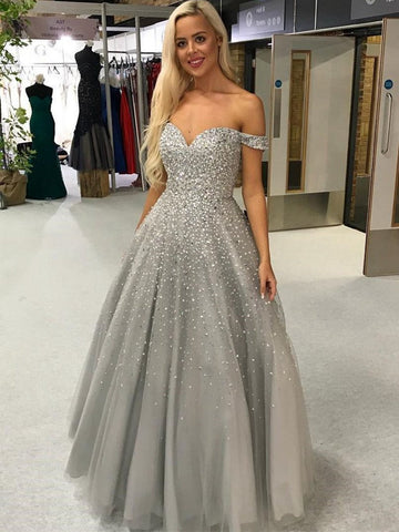 Gorgeous Sequins Off the Shoulder  Long Prom, Formal Evening Dresses