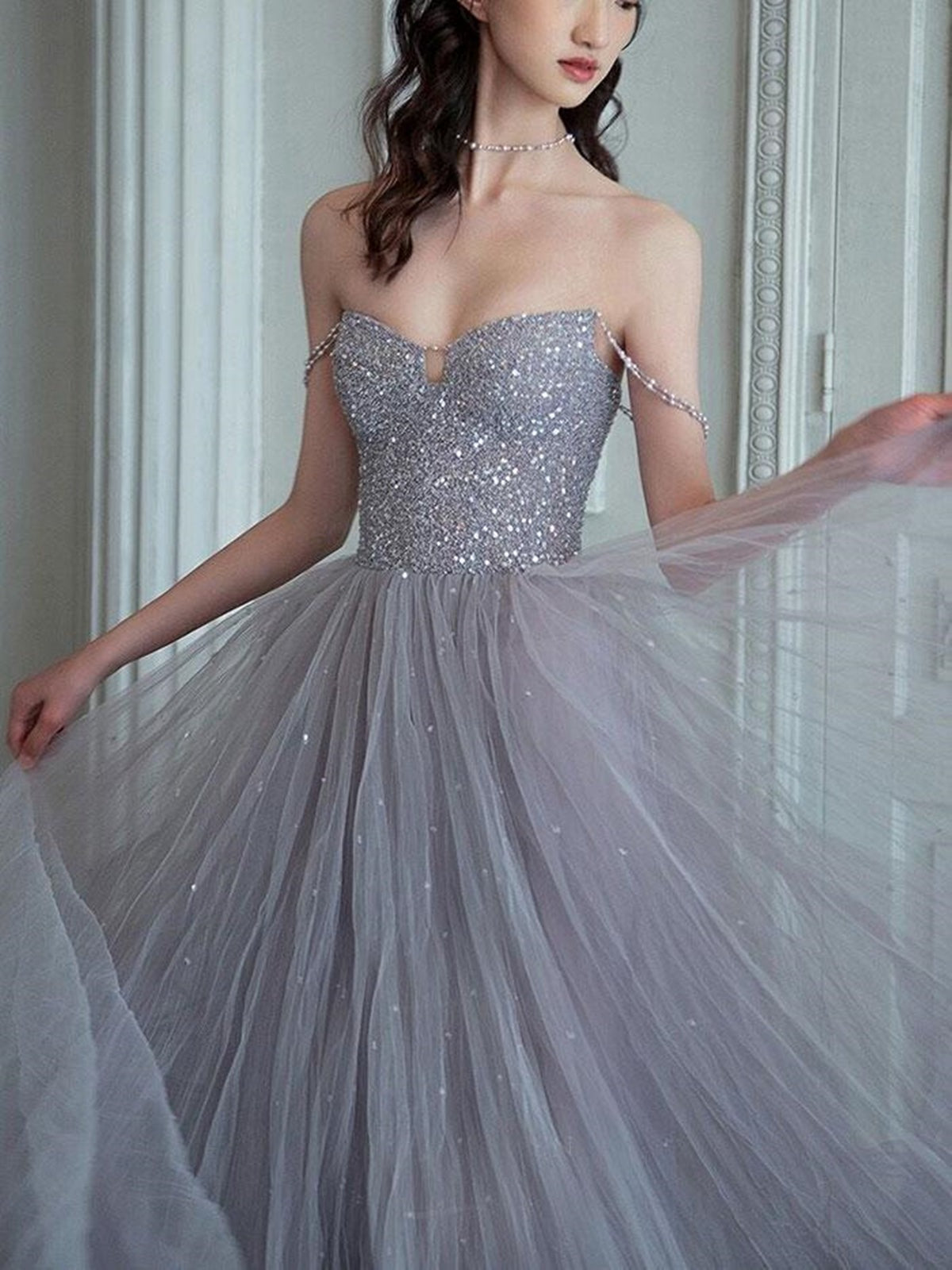 Gorgeous Long Off the Shoulder Beaded  Prom Dresses, Formal Evening Dresses